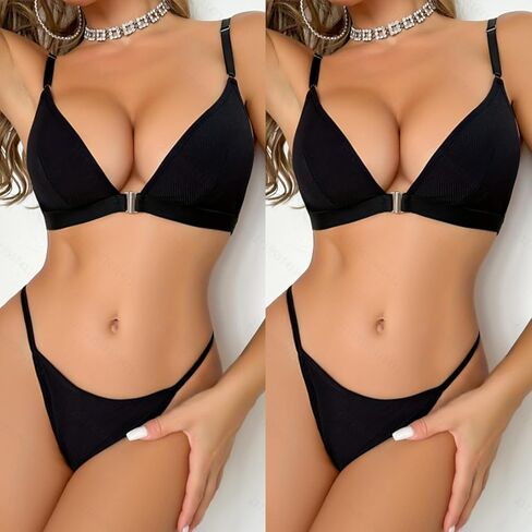 2 Pack Womens Sexy Bra and Underwear Set Front Closure No Padded Lingerie Set Wireless Bra and Panty Sets in Saudi Arabia