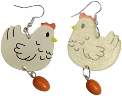 أقراط متدلية من الأكريليك على شكل دجاجة وبيضة كرتونية ممتعة، أقراط كاواي لطيفة وغريبة in Kuwait