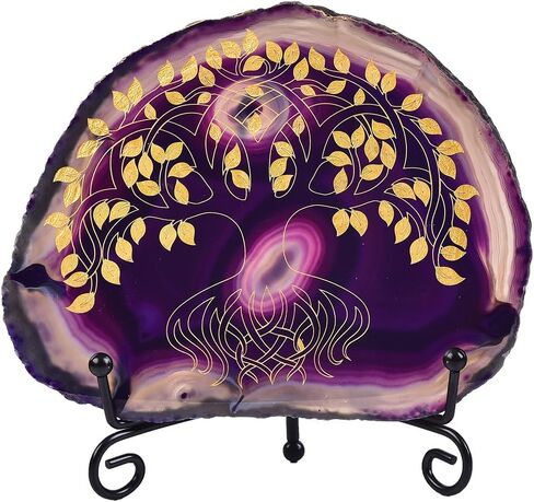AMOYSTONE Office Crystal Decor - Laser Engraved Tree of Life on Blue Agate, 4-5" with Stand in Saudi Arabia