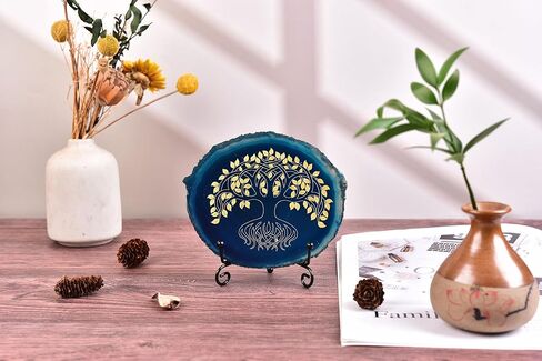 AMOYSTONE Office Crystal Decor - Laser Engraved Tree of Life on Blue Agate, 4-5" with Stand in Saudi Arabia