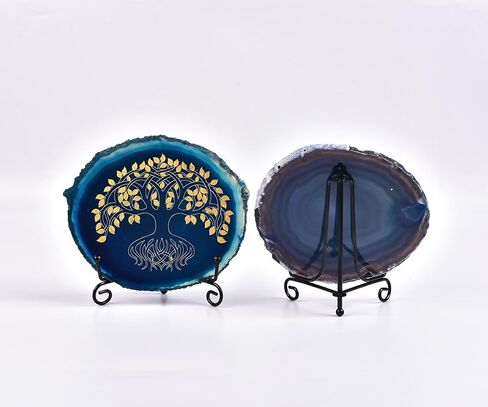 AMOYSTONE Office Crystal Decor - Laser Engraved Tree of Life on Blue Agate, 4-5" with Stand in Saudi Arabia