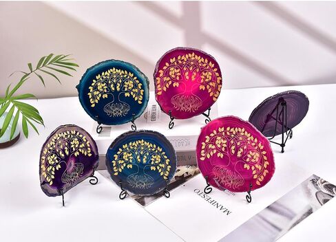 AMOYSTONE Office Crystal Decor - Laser Engraved Tree of Life on Blue Agate, 4-5" with Stand in Saudi Arabia