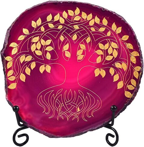 AMOYSTONE Office Crystal Decor - Laser Engraved Tree of Life on Blue Agate, 4-5" with Stand in Saudi Arabia