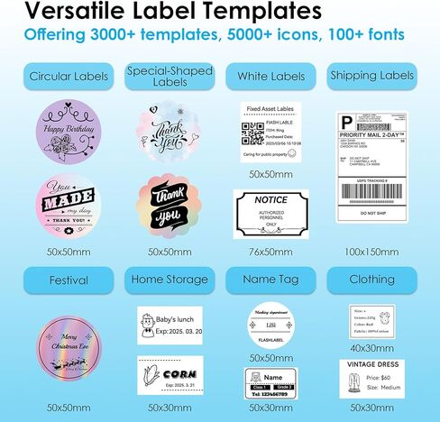 طابعة ملصقات حرارية للشحن + 500 قطعة ملصق شحن حراري، طابعة ملصقات محمولة 4 × 6 للشركات الصغيرة، تدعم iPhone، Android، Windows، Mac، Chromebook، تعمل مع USPS، Ebay، Shopify والمزيد in Kuwait