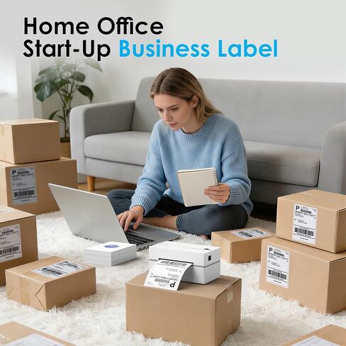 طابعة ملصقات حرارية للشحن + 500 قطعة ملصق شحن حراري، طابعة ملصقات محمولة 4 × 6 للشركات الصغيرة، تدعم iPhone، Android، Windows، Mac، Chromebook، تعمل مع USPS، Ebay، Shopify والمزيد in Kuwait