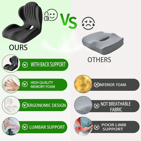 Seashell Memory Foam Seat Cushion -for Office Chair, Truck seat, Car Seat, Airplane Back Support & Sciatica Relief & Tailbone & Coccyx Pain Relief for Long Sitting and Driving(Black) in Saudi Arabia