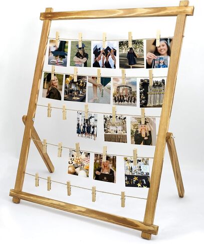 لوحة عرض صور قائمة بذاتها مع مشابك، حامل إطار صورة ثابت على سطح الطاولة يحمل أكثر من 30 صورة، ديكورات مركزية للتخرج 2026، لوح خشبي للصور والأعمال الفنية (متفحمة) in Kuwait