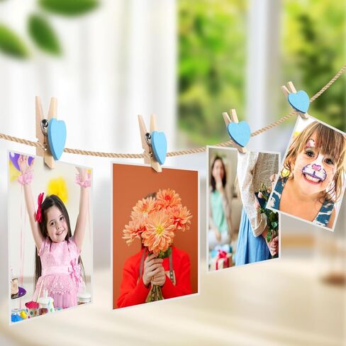 50 قطعة من دبابيس الملابس الصغيرة، دبابيس ملابس صغيرة على شكل قلب أزرق، مشابك خشبية صغيرة لأوتاد ورق الصور التي تصنعها بنفسك لبطاقات عيد الحب ودفتر القصاصات in Kuwait