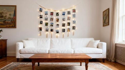 مجموعة عرض الصور المعلقة من Macrame مع 30 إطار صور من البطاقات وسلسلة أضواء مؤقت 5 أمتار - ديكور غرفة لغرفة النوم/غرفة المعيشة/غرفة الطعام - هدايا مثالية للفتيات المراهقات وعشاق الحرف اليدوية (عيد الميلاد/عيد الميلاد/المفاجأة اليومية) in Kuwait