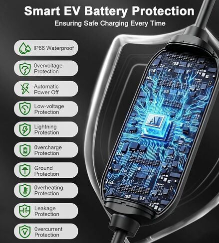 Level 1&2 EV Charger, 110V-240V, 12-16Amp Portable 21Ft Electric Vehicle Chargers, NEMA 5-15 & 6-20 Plug, Plug-in Home EV Charging Station for SAE J1772 Evs in Saudi Arabia
