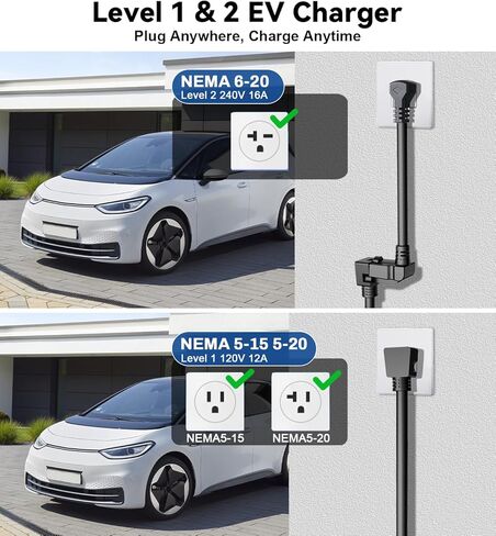 Level 1&2 EV Charger, 110V-240V, 12-16Amp Portable 21Ft Electric Vehicle Chargers, NEMA 5-15 & 6-20 Plug, Plug-in Home EV Charging Station for SAE J1772 Evs in Saudi Arabia