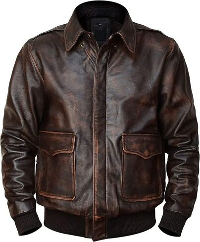 SpazeUp A2 Leather Jacket Men - Air Force Pilot Flight Distressed Brown Leather Jacket Men in Saudi Arabia