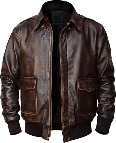 SpazeUp A2 Leather Jacket Men - Air Force Pilot Flight Distressed Brown Leather Jacket Men in Saudi Arabia
