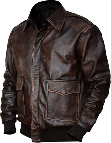SpazeUp A2 Leather Jacket Men - Air Force Pilot Flight Distressed Brown Leather Jacket Men in Saudi Arabia