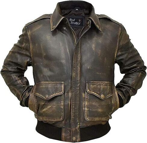 SpazeUp A2 Leather Jacket Men - Air Force Pilot Flight Distressed Brown Leather Jacket Men in Saudi Arabia