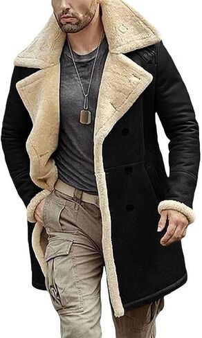 معطف J'Jackin للرجال من Shearling Aviator باللون البني - معطف من جلد الغنم الأصلي B3 Bomber مع بطانة من الفرو الصناعي in Kuwait