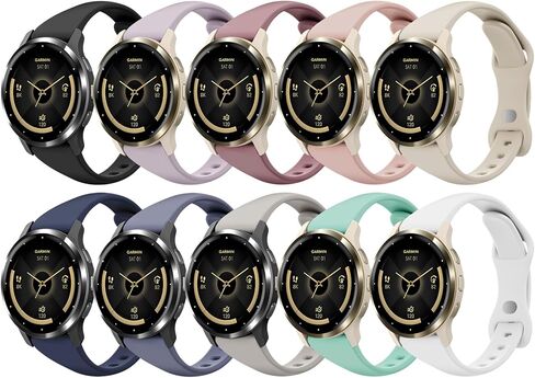18mm Slim Silicone Watch Bands Compatible with Garmin Venu 3s/Venu 2s/Vivoactive 4s/Venu 4 41mm/Vivomove 3s/Forerunner 255s/Forerunner 265s, Quick Release Thin Soft Sport Strap for Women Men (10 Pack) in Kuwait