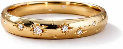 Diamond Minimal Star Pave Band, 14k Solid Gold Celestial Wedding Band, Womens Starbust Eternity Ring, Art Deco Stacking Matching Bridesmaid Jewelry Daily Wear Gift For Mom in Saudi Arabia