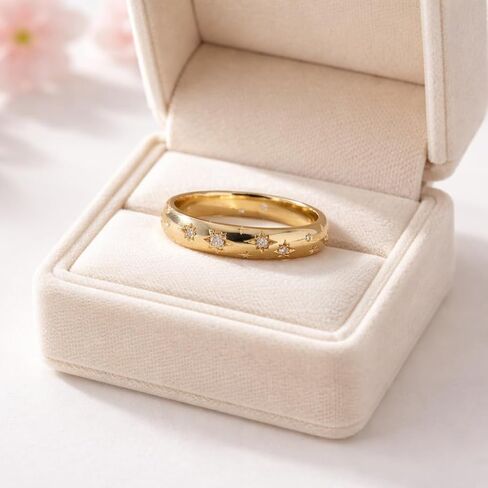 Diamond Minimal Star Pave Band, 14k Solid Gold Celestial Wedding Band, Womens Starbust Eternity Ring, Art Deco Stacking Matching Bridesmaid Jewelry Daily Wear Gift For Mom in Saudi Arabia