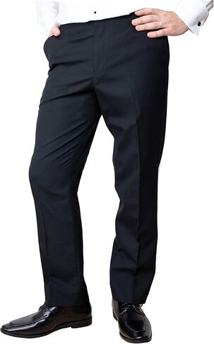 بنطلون Sir Gregory للرجال بخصر قابل للتعديل رسمي مع شريط من الساتان مقاس 30-32 خصر × 28 طول أسود in Kuwait