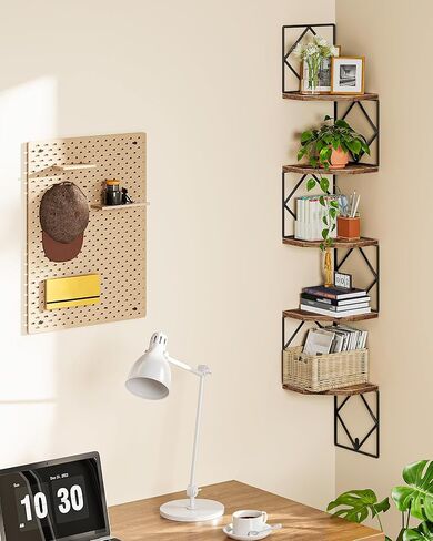 5-Tier Corner Shelf, Floating Shelf, Wall-Mounted Storage Shelf, Wall Decor, Narrow Corner Bookshelf, for Living Room, Bedroom, Home Office, and Bathroom, Rustic Brown and Black TCJ35BF in Saudi Arabia