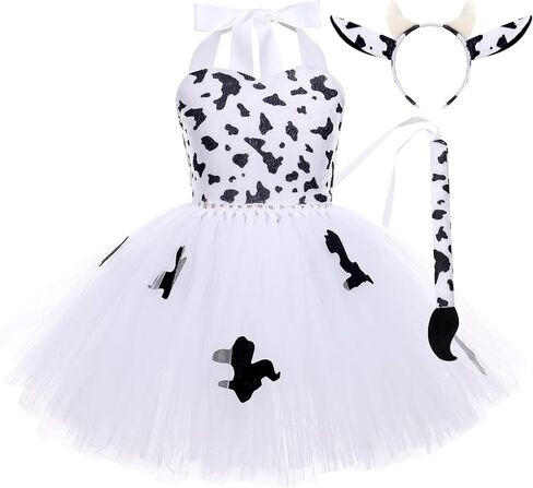 Girls Jungle Themed Animal Costumes Baby Cow Outfit with Ear and Tail Costume Kids Halloween Birthday Party Safari Costume in Saudi Arabia