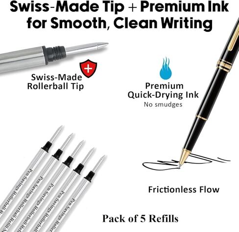 عبوات قلم الكرة الدوارة لتوفير الأقلام مون بلان بغطاء، نقطة متوسطة 0.7 مم، كتابة سلسة بدون احتكاك، طرف ملولب، 5 عبوات (أسود) in Kuwait