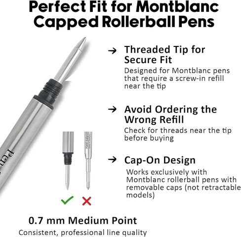 عبوات قلم الكرة الدوارة لتوفير الأقلام مون بلان بغطاء، نقطة متوسطة 0.7 مم، كتابة سلسة بدون احتكاك، طرف ملولب، 5 عبوات (أسود) in Kuwait