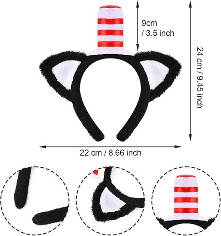 Vividsun 3Pcs Cat Costume Set Cat Ears Headband and Red Bow Tie Black Tail Halloween Costume Cosplay Party Dress UP in Kuwait