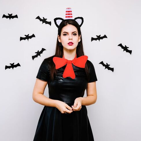 Vividsun 3Pcs Cat Costume Set Cat Ears Headband and Red Bow Tie Black Tail Halloween Costume Cosplay Party Dress UP in Kuwait