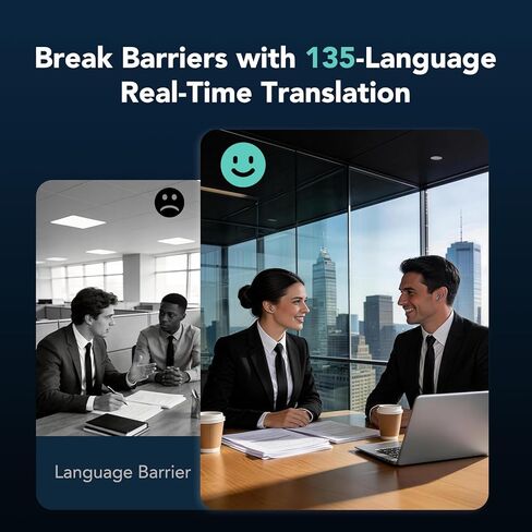 سماعات أذن NE48 AI للترجمة في الوقت الحقيقي 135 لغة مع شاشة LCD تعمل باللمس، Audifonos Traductores Inglés Español، سماعات رأس لاسلكية 4 في 1 لتعلم الأعمال أثناء السفر، بلوتوث 6.0 (أسود) in Kuwait