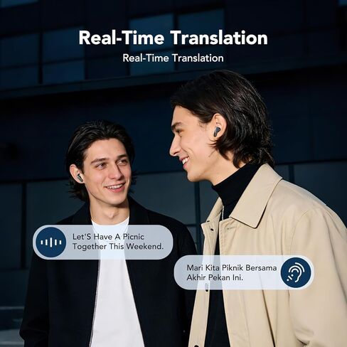 سماعات أذن NE48 AI للترجمة في الوقت الحقيقي 135 لغة مع شاشة LCD تعمل باللمس، Audifonos Traductores Inglés Español، سماعات رأس لاسلكية 4 في 1 لتعلم الأعمال أثناء السفر، بلوتوث 6.0 (أسود) in Kuwait