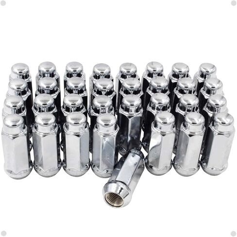 Wheel Accessories Parts Set of 32 Aftermarket Chrome 14x1.5 Lug Nuts 2.25" Long for Trucks Bulge Acorn Cone Seat M14x1.50 Thread, 19mm (3/4") Hex Wheel Lug Nut (Chrome, 32) in Kuwait