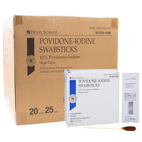 Henry Schein Prep Povidone-Iodine Swabsticks 1's- Individually Packed, Sterile, Antiseptic for Skin Preparation, 10% Povidone-Iodine- 25/BX in Saudi Arabia