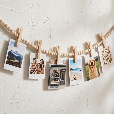 Ngdhkd 2PCS Hanging Photo Display Wooden Bead Picture Garland with Wood Clips Christmas Photo Hanger Wall Decor for Home Bedroom Living Room Office Decor in Kuwait