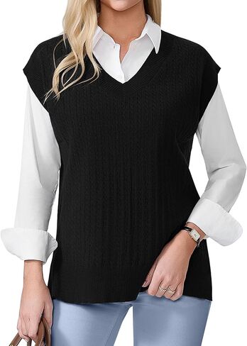 COSSEN Womens Sweater Vest V Neck Sleeveless Knit Casual Loose Pullover Sweater Tops in Saudi Arabia