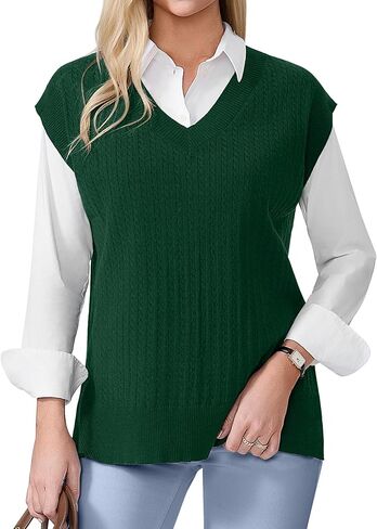 COSSEN Womens Sweater Vest V Neck Sleeveless Knit Casual Loose Pullover Sweater Tops in Saudi Arabia