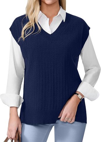 COSSEN Womens Sweater Vest V Neck Sleeveless Knit Casual Loose Pullover Sweater Tops in Saudi Arabia