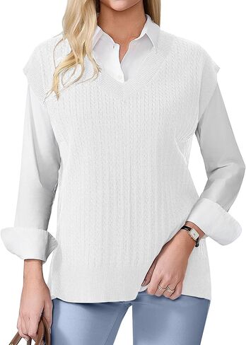 COSSEN Womens Sweater Vest V Neck Sleeveless Knit Casual Loose Pullover Sweater Tops in Saudi Arabia