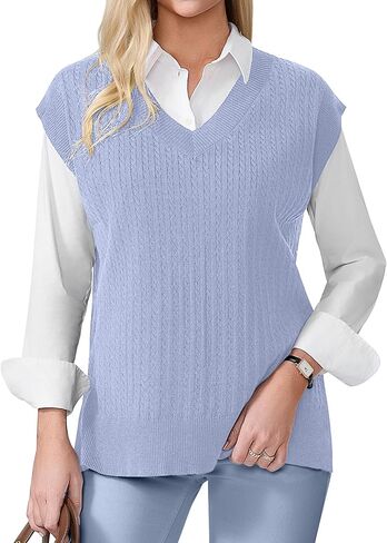 COSSEN Womens Sweater Vest V Neck Sleeveless Knit Casual Loose Pullover Sweater Tops in Saudi Arabia