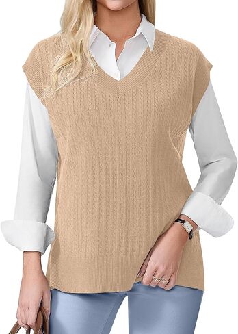 COSSEN Womens Sweater Vest V Neck Sleeveless Knit Casual Loose Pullover Sweater Tops in Saudi Arabia