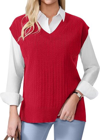 COSSEN Womens Sweater Vest V Neck Sleeveless Knit Casual Loose Pullover Sweater Tops in Saudi Arabia
