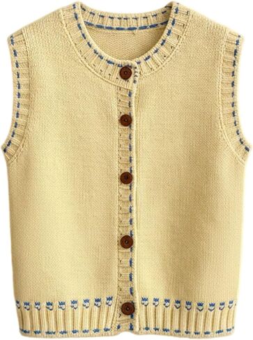 SOLY HUX Women's Button Down Sweater Vest Sleeveless Crew Neck Knit Tops Casual Fall Outfits in Saudi Arabia