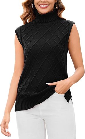 Totatuit Womens Sleeveless Turtlenecks Sweaters Cap Sleeve Mock Neck Ribbed Knitted Solid Pullover Sweater Vest in Saudi Arabia