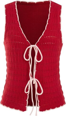 CIDER Womens Crochet Knit Vest Sleeveless Sweater Color Block Trim Tops Summer Casual Vacation Tank Tops in Saudi Arabia