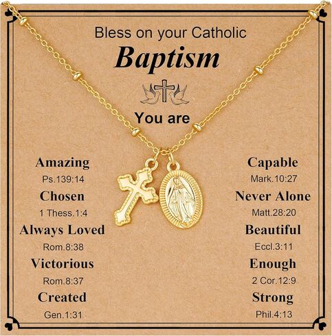 avotto الهدايا الكاثوليكية مريم العذراء الصليب قلادة للفتيات الأطفال في سن المراهقة الفتيات النساء، الكاثوليكية عيد الفصح سعيد تأكيد المناولة الأولى المعمودية الدينية العصرية الاشياء الهدايا والمجوهرات 16 + 2.5 بوصة in Kuwait