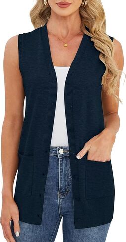 Moss Rose Women's Sleeveless Cardigan Sweaters Fashion Casual Soft Knit Business Office Duster Coat Vest with Large Pockets in Saudi Arabia