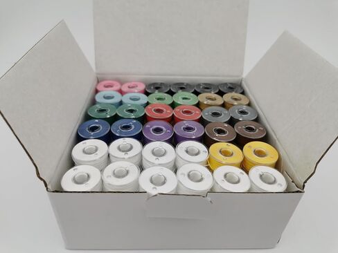 DOUBLELIN 144pcs Multi-Colors Prewound Bobbins Size A, 40S/2 Spun Polyester Thread 34wt, Plastic Sided, Size A, Class 15, 15J, SA156, 11 Colors by 8pcs per Color, 16pcs Black and 40pcs White in Kuwait