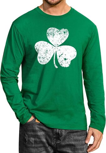 تي شيرت Arvilhill رجالي St Patrick's قطن ناعم بأكمام طويلة وفتحة رقبة دائرية قمصان شامروك الأيرلندية (S-3XL) in Saudi Arabia