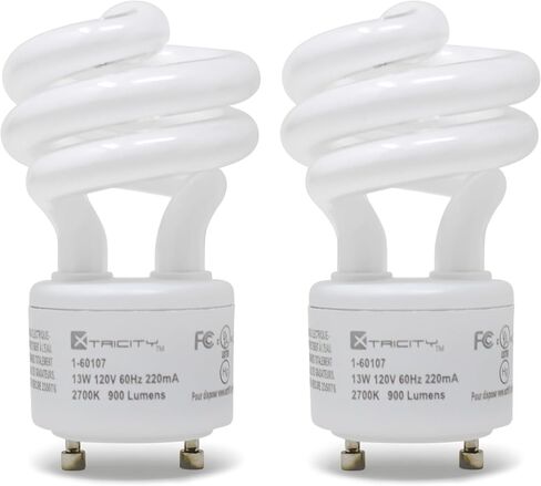 لمبة إضاءة Xtricity Compact Fluorescent GU24، T2 Spiral CFL، 2 لمبات إضاءة شوكية، 2700 كيلو أبيض ناعم، 13 وات (ما يعادل 60 واط)، 900 لومن، 120 فولت، مدرج في قائمة UL (4 عبوات) in Kuwait